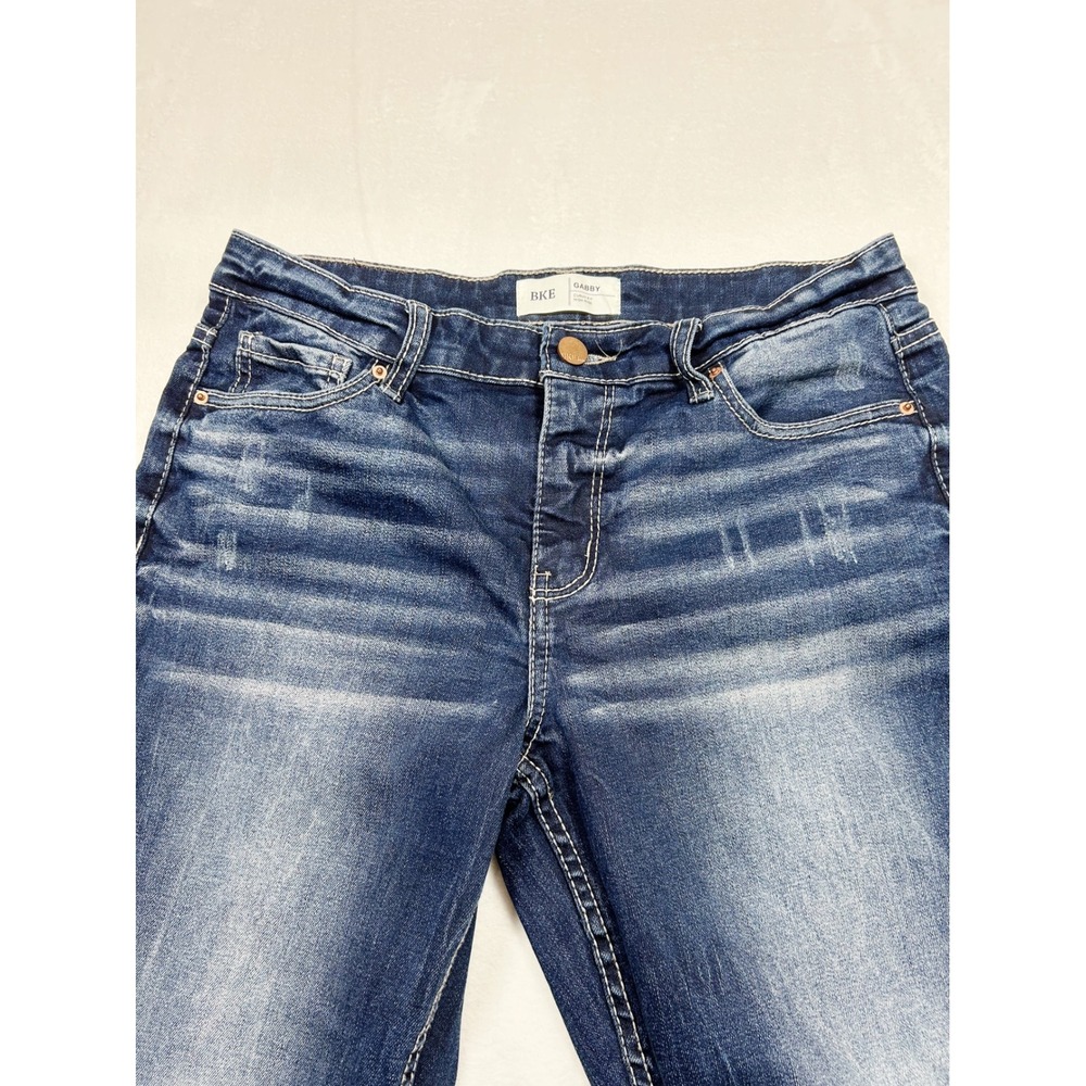 BKE Gabby Curvy Fit High Rise Cropped Jeans 27 Medium Wash Distressed Denim